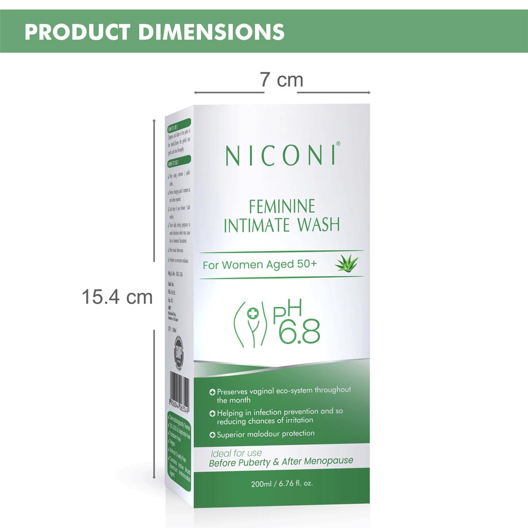 NICONI Feminine Intimate Wash Ph 6.8 For Older Women Aged 50+ And For Younger Women Before Puberty With Aloe Vera (200 ml)