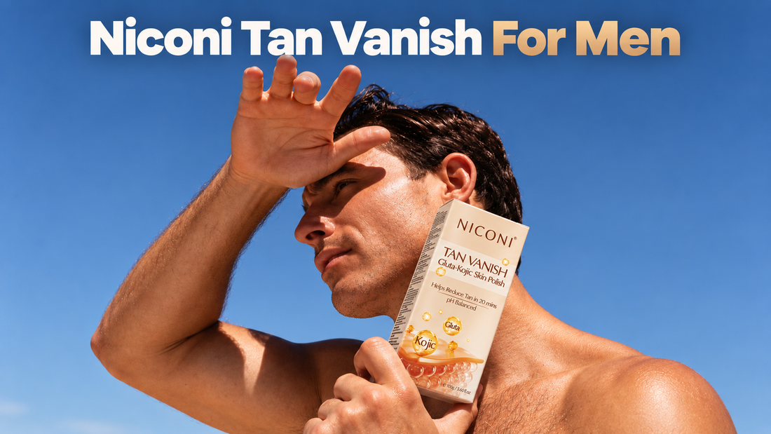 Niconi Tan Vanish for Men Gluta Kojic Skin Polish for at home sun tan removal
