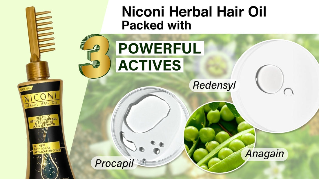 Niconi Herbal Hair Oil Ingredients: 3 Powerful Actives That Target Hair Fall and Hair Growth (Procapil, Redensyl, Anagain)