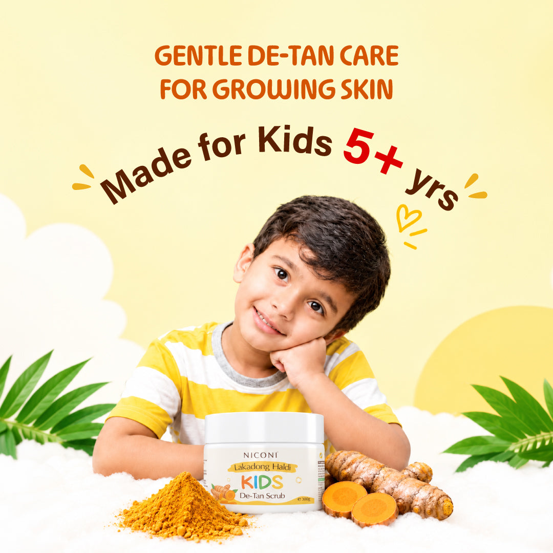 Niconi Lakadong Haldi Kids De-Tan Scrub For Face & Body-(300g) | 100% Safe