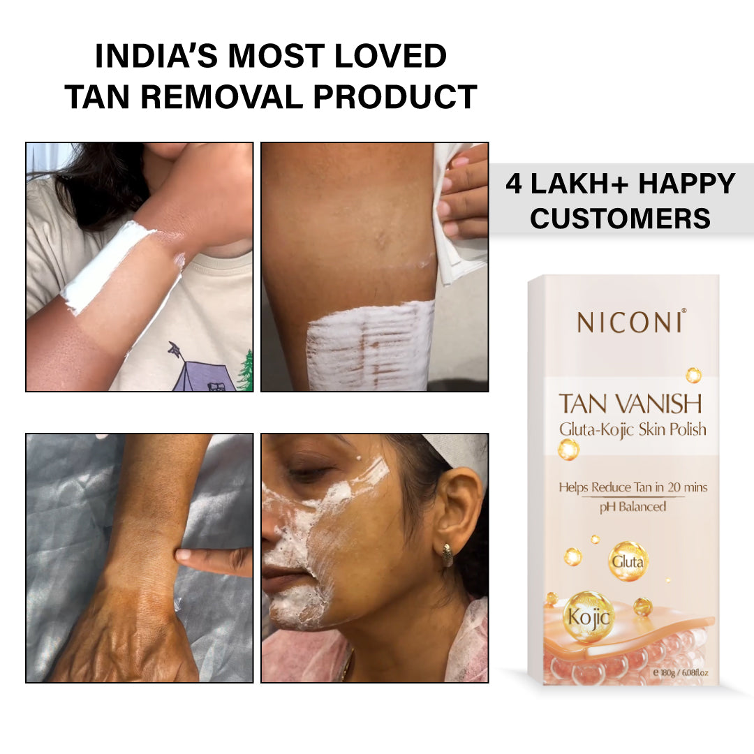 Niconi Tan Vanish Gluta-Kojic Skin Polish & Niconi JADTATVA Herbal Hair Oil Spray Combo