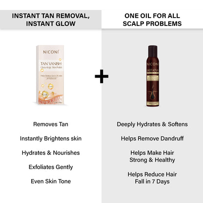 Niconi Tan Vanish Gluta-Kojic Skin Polish & Niconi JADTATVA Herbal Hair Oil Spray Combo