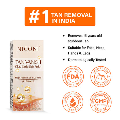 Niconi Tan Vanish Gluta-Kojic Skin Polish | Instant Tan Removal in under 20 minutes!