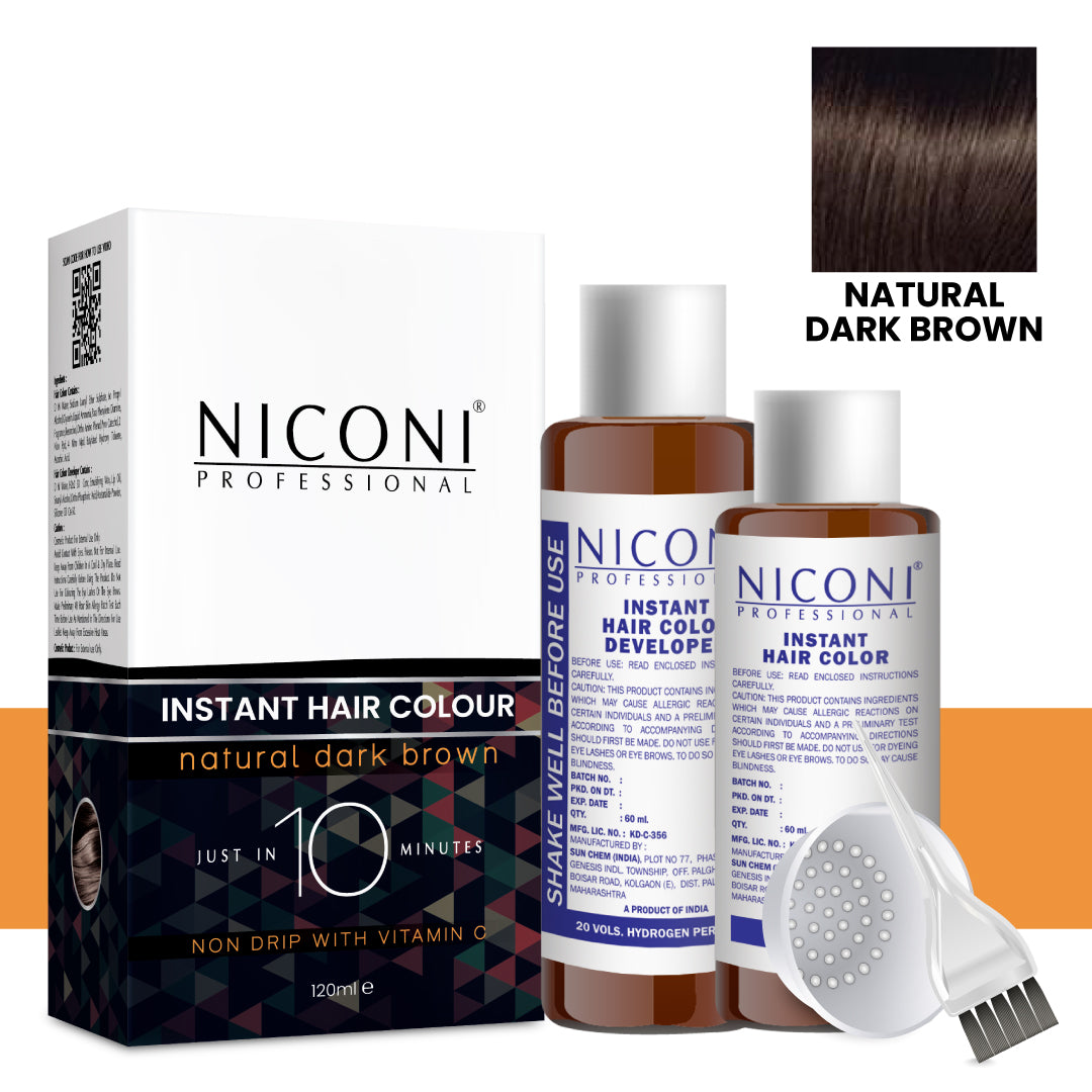 NICONI 10 mins Instant Natural Dark Brown Hair Color (4 Uses) No Scalp Stains Superior Grey Coverage For Unisex Man & Woman