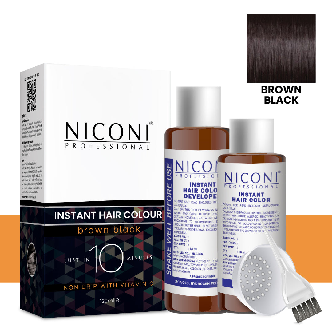 NICONI 10 mins Instant Black Brown Hair Color (4 Uses) No Scalp Stains Superior Grey Coverage For Men & Women