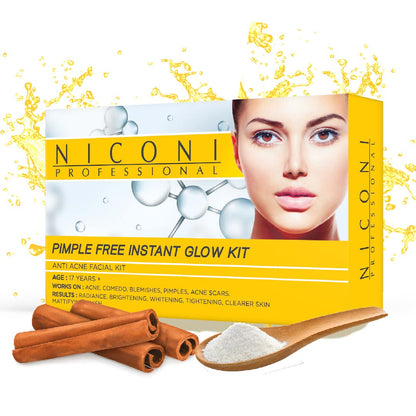 NICONI Pimple Free Instant Glow Facial Kit For Acne Prone Skin And Oil Control For Men & Women 53GM (1 Time Use)