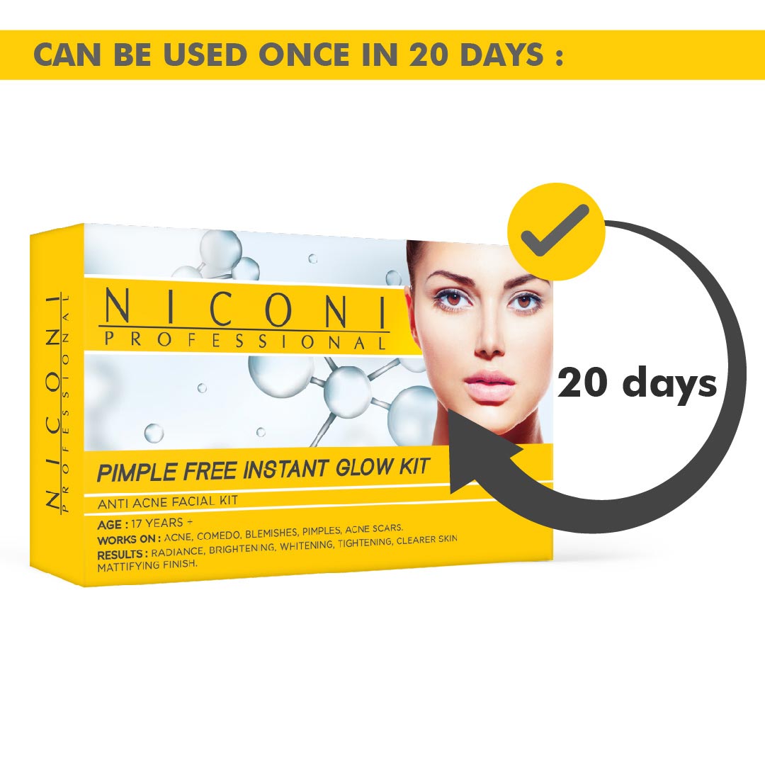 NICONI Pimple Free Instant Glow Facial Kit For Acne Prone Skin And Oil Control For Men & Women 53GM (1 Time Use)